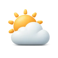 Sun behind cloud front-facing 3D UI icon for weather apps and forecast interfaces