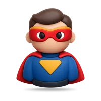 Front-facing superhero 3D icon of a male character with dark skin tone for UI design
