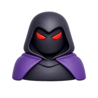 Front-facing supervillain 3D icon with light skin tone in a premium non-isometric UI style