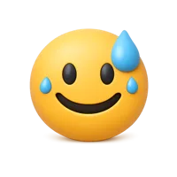 Front-facing Sweaty Smile 3D icon with a grinning face and sweat drop for chat reactions and playful UI design