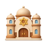 Front-facing synagogue 3D icon in a premium non-isometric style for religion, culture, travel, and education UI design.