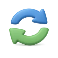 Front-facing sync arrows 3D icon for refresh, reload, update, and synchronization actions in UI design