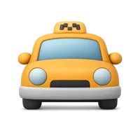 Front-facing taxi 3D icon for transport, travel, ride booking, and map UI designs