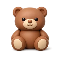 Front-facing teddy bear 3D icon for kids apps, toy stores, nursery themes, and playful UI design