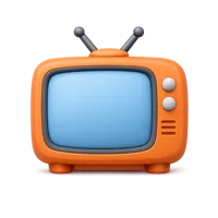 Front-facing television 3D UI icon for media, streaming, and home entertainment interfaces