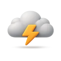 Front-facing thundercloud 3D icon with lightning for weather apps, storm alerts, and forecast UI design.