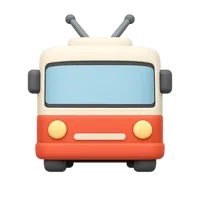 Front-facing trolleybus 3D icon for public transport, transit, and urban mobility UI design