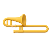 Front-facing trombone 3D icon for music, orchestra, band, and instrument UI design
