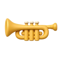 Front-facing trumpet 3D icon for music apps, concert platforms, and instrument-related UI design