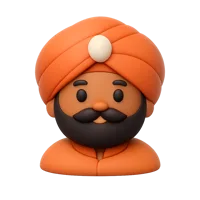 Front-facing 3D icon of a turbaned man for cultural avatars, profile screens, and UI design