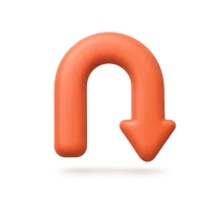 Front-facing U Turn Arrow 3D icon in a premium non-isometric UI style, free to download for navigation design.