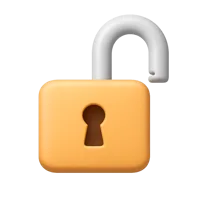Front-facing unlocked padlock 3D icon for security, access granted, privacy, and settings UI