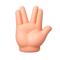 Front-facing Vulcan Salute hand gesture 3D icon with medium-light skin tone in a premium non-isometric UI style
