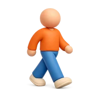 Front-facing 3D icon of a walking person with dark skin tone facing right for mobility and accessibility UI