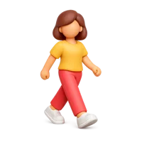 Front-facing 3D icon of a walking woman with dark skin tone for fitness, lifestyle, and people-themed UI designs.