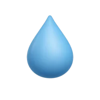 Front-facing water drop 3D icon in a premium non-isometric style for weather, hydration, and liquid UI design.