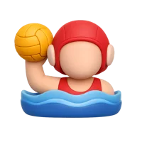 Front-facing 3D icon of a water polo player with medium skin tone, free for sports and activity UI design