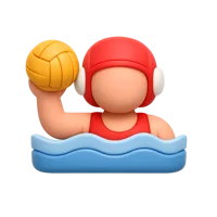Front-facing water polo player 3D icon with dark skin tone for sports and athlete UI designs