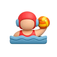 Front-facing 3D icon of a water polo player with dark skin tone for sports and fitness UI design
