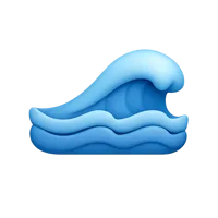 Front-facing water wave 3D UI icon in a premium non-isometric style, free to download for weather and ocean interfaces.