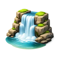 Waterfall isometric 3D icon with flowing water and natural rocky landscape