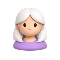 Front-facing 3D icon of a white haired woman with medium-light skin tone for profile and avatar UI design
