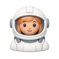 Front-facing woman astronaut 3D icon in a premium non-isometric UI style, free to download