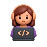 Front-facing woman developer 3D icon for UI design, free download