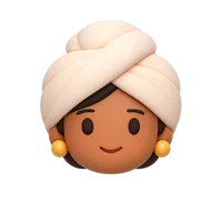 Front-facing 3D icon of a woman wearing a turban with dark skin tone for avatar and profile UI design