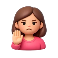 Front-facing 3D icon of a woman saying no with medium skin tone for UI design