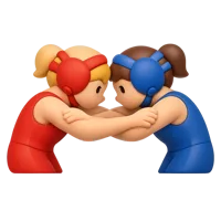 Women wrestling front-facing 3D icon with medium-light and dark skin tone athletes