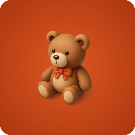 A 3D icon of a teddy bear wearing a bow tie