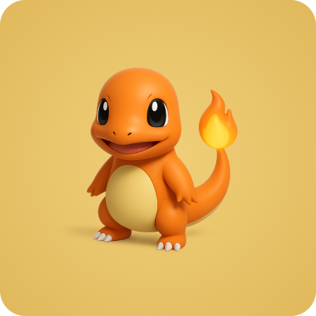 A 3D icon of an orange fire lizard