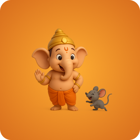 A 3D icon of Ganesha with his mouse