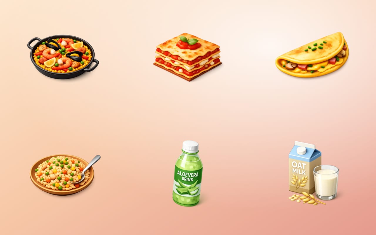Six Thridy 3D food icons arranged on a warm gradient background, after the tool has run